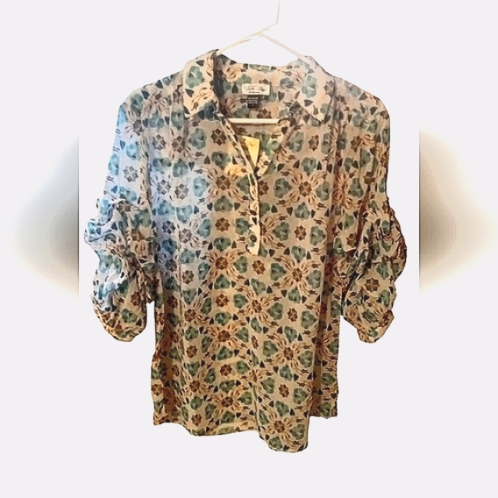 Tasha Polizzi Sheer Floral Blouse Women's Size Large Career Office Cowgirl